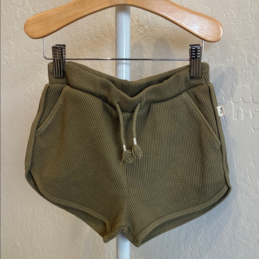 Waffle Knit Olive Athletic Drawstring Women’s Shorts